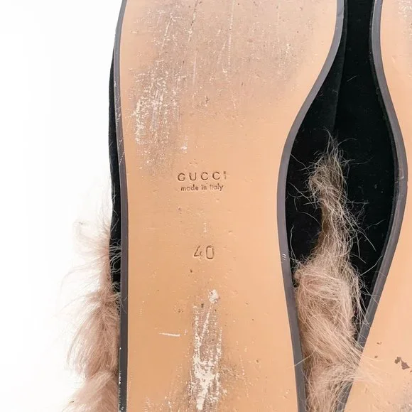 Gucci Princetown Fur Slipper EU 40 US 10 Black Velvet Horsebit Mule Loafer Flat - Picture 11 of 11